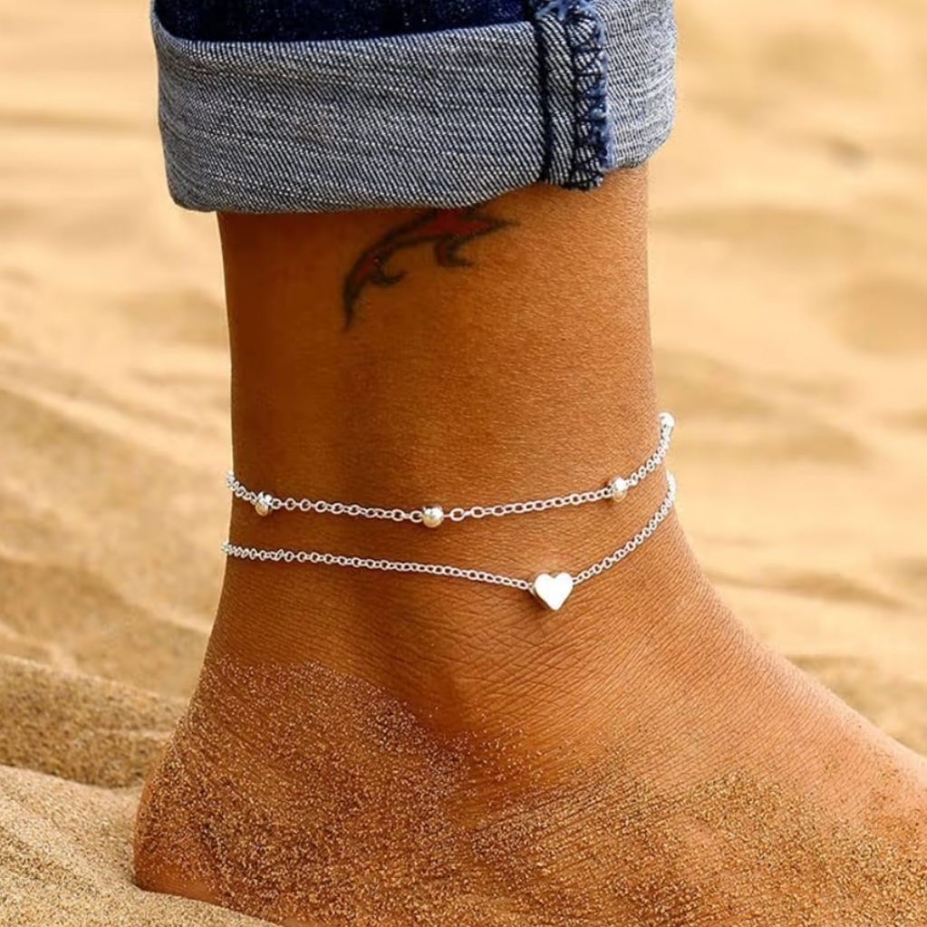 Silver Heart Anklet Silver